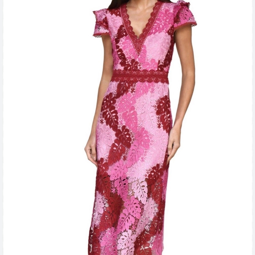 Adeline Palm Pink and Red Lace Dress